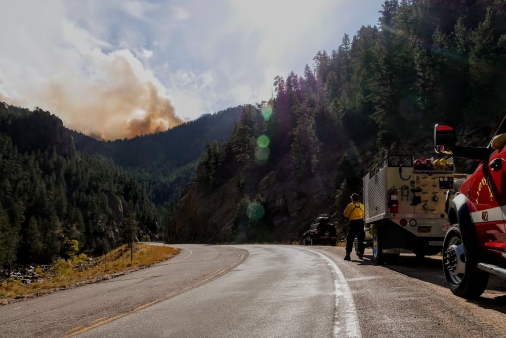 Firefighters watching a wildfire